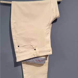 Cream Boyfriend Pants with Striped Cuff Detail